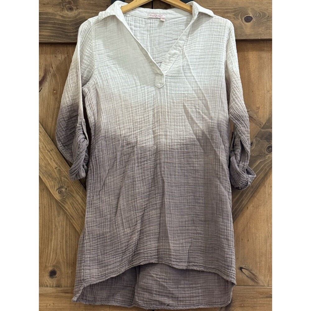 Vintage Fresh Produce Brown White Gauzy  100% Cotton Oversized Shirt Dress XS/SM
